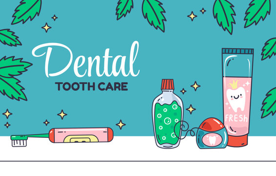 Dentist dental clinic oral tooth health banner poster abstract concept. Vector graphic design illustration element