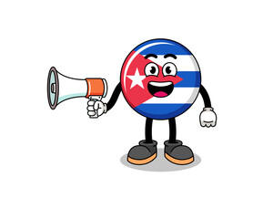 cuba flag cartoon illustration holding megaphone
