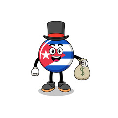 cuba flag mascot illustration rich man holding a money sack