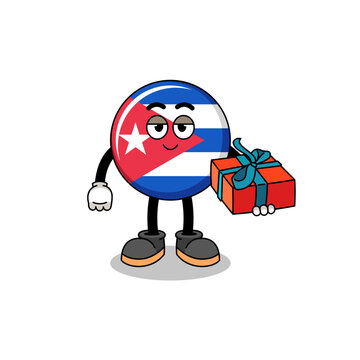 cuba flag mascot illustration giving a gift