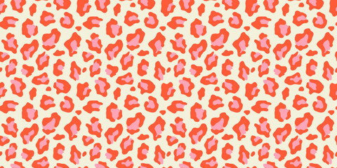 Animal print seamless pattern illustration. Pink leopard skin texture background. Classic wild africa safari backdrop, elegant fashion fabric design. - obrazy, fototapety, plakaty