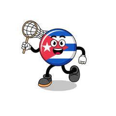 Cartoon of cuba flag catching a butterfly