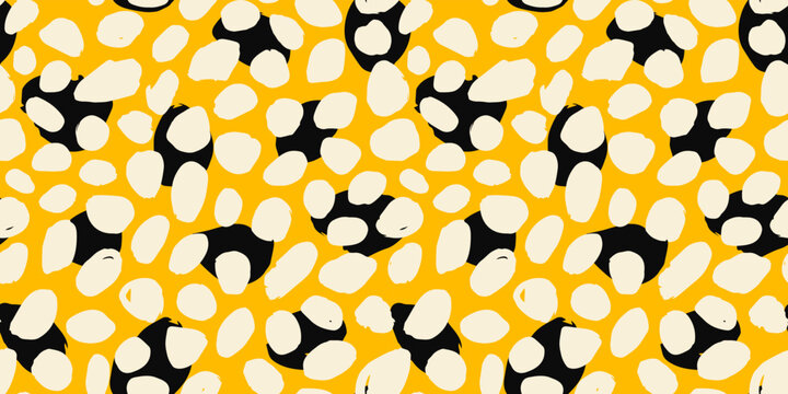 Abstract ink splatter seamless pattern illustration. Modern minimalist art print background of grunge hand drawn brush stroke on colorful backdrop. Fashion fabric, artistic texture design.