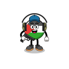 Character mascot of palestine flag doing shooting range