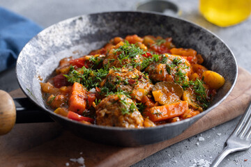 Meatballs with vegetables and tomato sauce