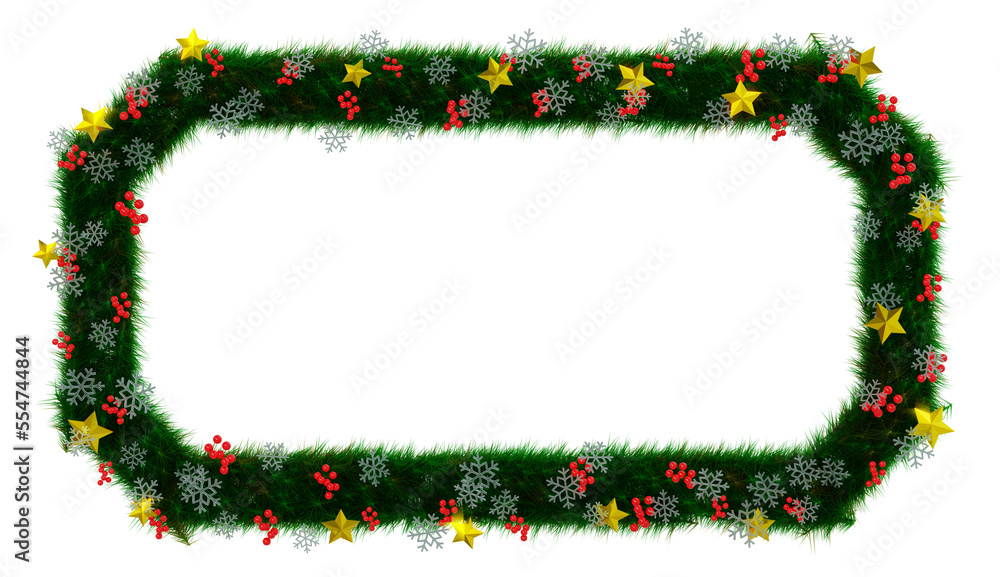 Wall mural beautiful christmas wreath in the shape of beveled rectangle with snowflakes, shiny stars and berrie