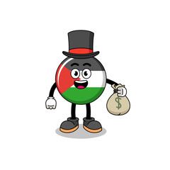palestine flag mascot illustration rich man holding a money sack