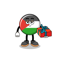 palestine flag mascot illustration giving a gift