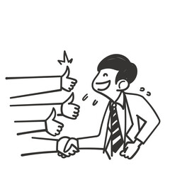 hand drawn doodle Character congratulates colleague for successful project or deal illustration