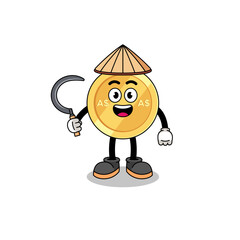 Illustration of australian dollar as an asian farmer