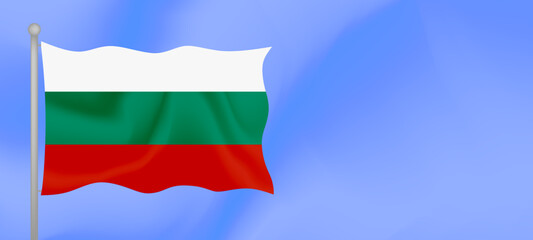 Flag of Bulgaria waving against the blue sky. Horizontal banner design with Bulgaria flag with copy space. Vector illustration