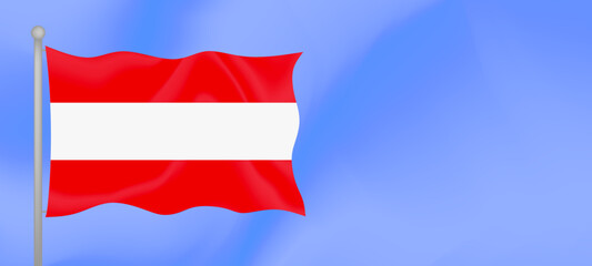 Flag of Austria waving against the blue sky. Horizontal banner design with Austria flag with copy space. Vector illustration