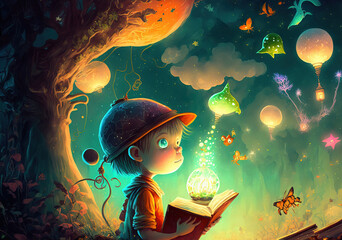 Cartoon kid explorer. sketch art for artist creativity and inspiration. generative AI
