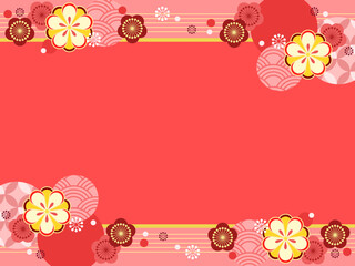 梅の花と和柄のかわいいフレーム背景