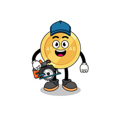 Cartoon Illustration of australian dollar as a woodworker