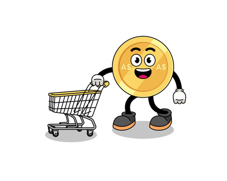 Cartoon Of Australian Dollar Holding A Shopping Trolley