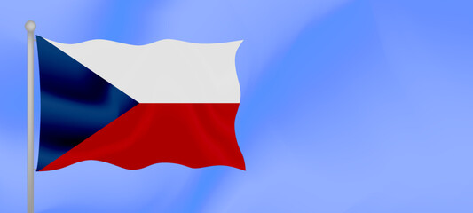 Flag of Czech Republic waving against the blue sky. Horizontal banner design with Czech Republic flag with copy space. Vector illustration