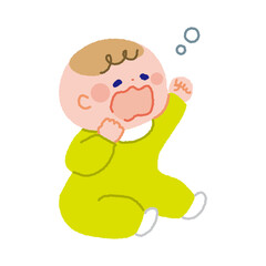 あくびしている赤ちゃんの線なしカラーイラスト