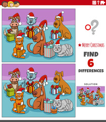 Naklejka premium differences task with pets with Christmas gifts