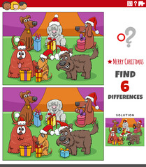 differences task with dogs with Christmas gifts