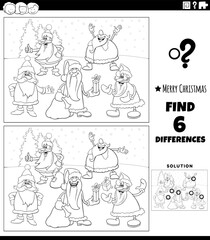 differences game with Santas on Christmas coloring page