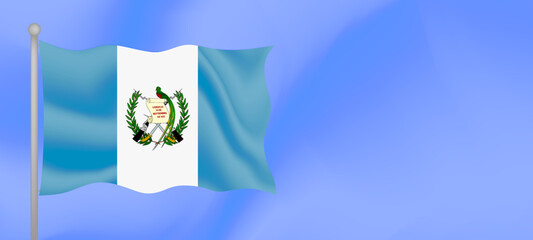 Flag of Guatemala waving against the blue sky. Horizontal banner design with Guatemala flag with copy space. Vector illustration