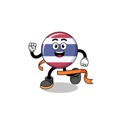 Mascot cartoon of thailand flag running on finish line
