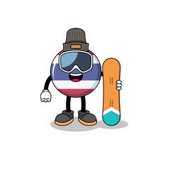 Mascot cartoon of thailand flag snowboard player