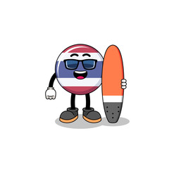 Mascot cartoon of thailand flag as a surfer