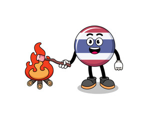 Illustration of thailand flag burning a marshmallow