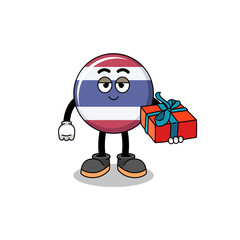 thailand flag mascot illustration giving a gift