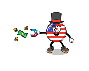 Fototapeta na wymiar Character Illustration of malaysia flag catching money with a magnet