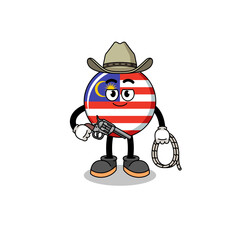 Character mascot of malaysia flag as a cowboy