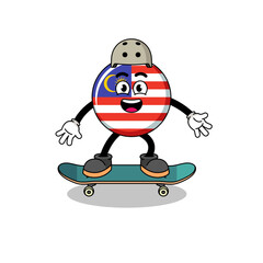 malaysia flag mascot playing a skateboard