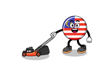 malaysia flag illustration cartoon holding lawn mower