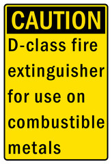 Fire hazard, Fire extinguisher sign and labels