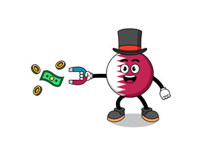 Fototapeta na wymiar Character Illustration of qatar flag catching money with a magnet