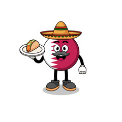 Character cartoon of qatar flag as a mexican chef