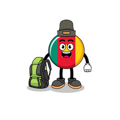 Illustration of cameroon flag mascot as a hiker