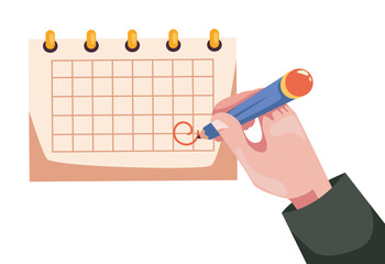 Hand with pen mark calendar important mark date business meeting design element concept illustration