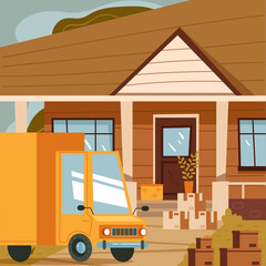 Delivery house move truck furniture cargo abstract design element concept illustration