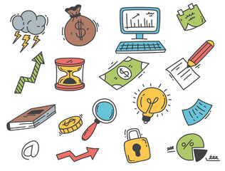 Business money finance office doodle sketch ideas hand drawn abstract set collection. Graphic design cartoon illustration