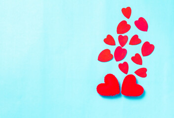 Valentine day hearts on blue background. concept day of love