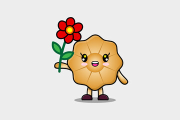 Cute cartoon Envelope character holding red flower in concept 3d cartoon style