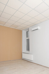 New empty office room with clean window and beige wall