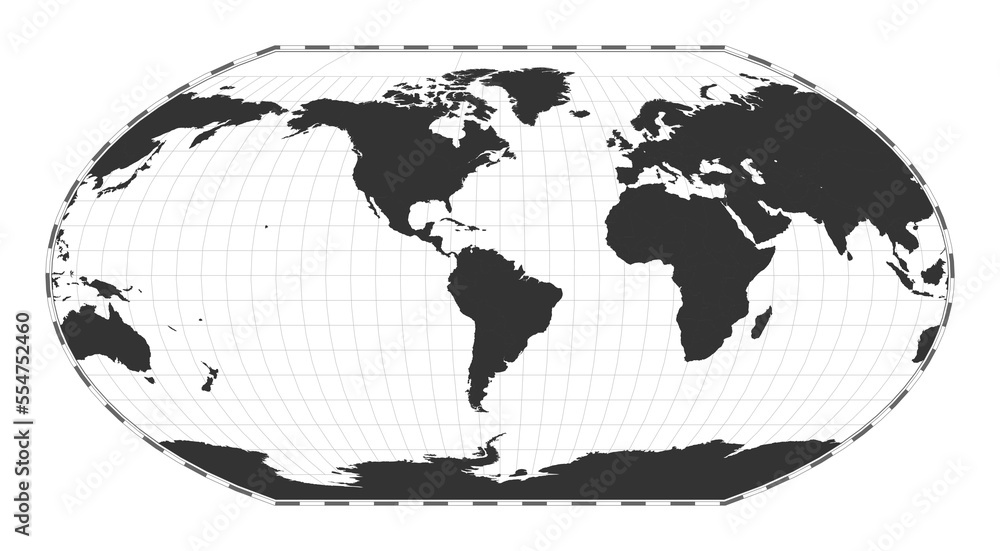 Poster vector world map. wagner vi projection. plain world geographical map with latitude and longitude lin