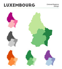 Luxembourg map collection. Borders of Luxembourg for your infographic. Colored country regions. Vector illustration.