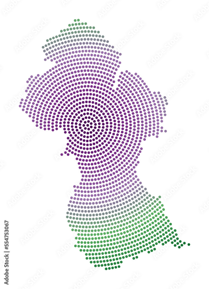 Poster guyana dotted map. digital style shape of guyana. tech icon of the country with gradient dots. aweso
