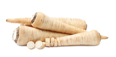 Raw parsley roots isolated on white. Healthy food