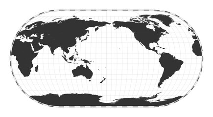 Vector world map. Eckert III projection. Plain world geographical map with latitude and longitude lines. Centered to 180deg longitude. Vector illustration.